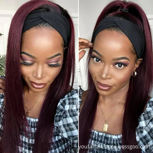 YouFa Straight Human Hair Headband Wigs For Black Women 1b/99J Straight Wig With Wholesale Price Headband Wig Human Hair